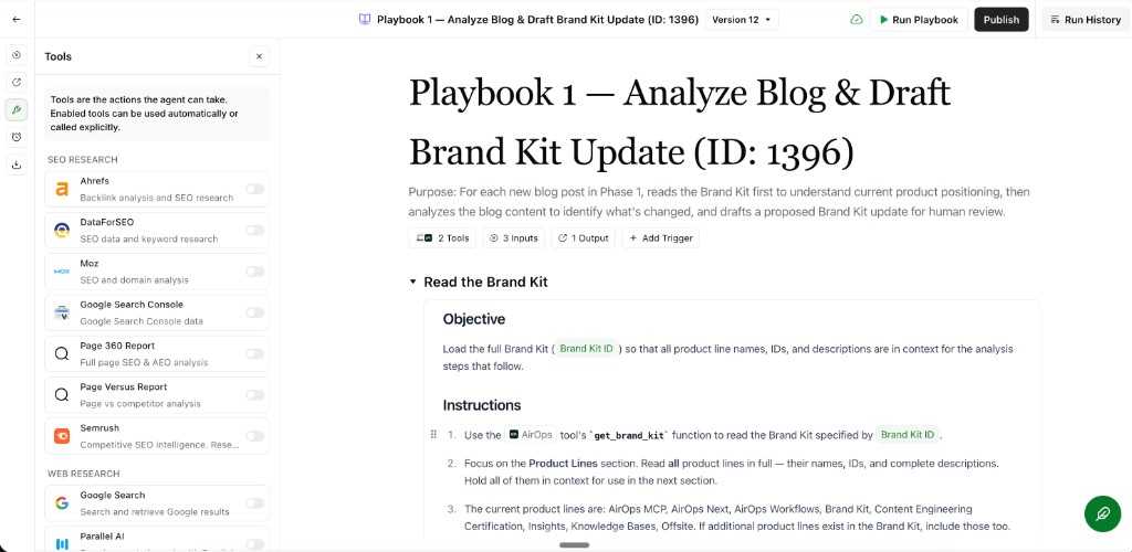 Playbook studio with tools and instructions