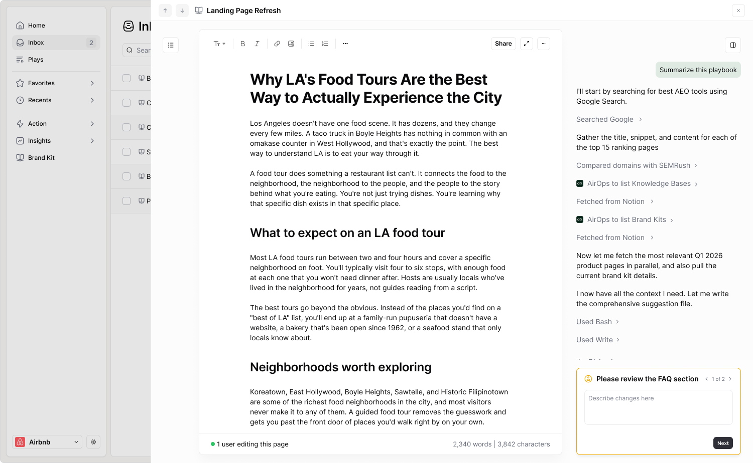 Page editor with Quill suggestions in side panel