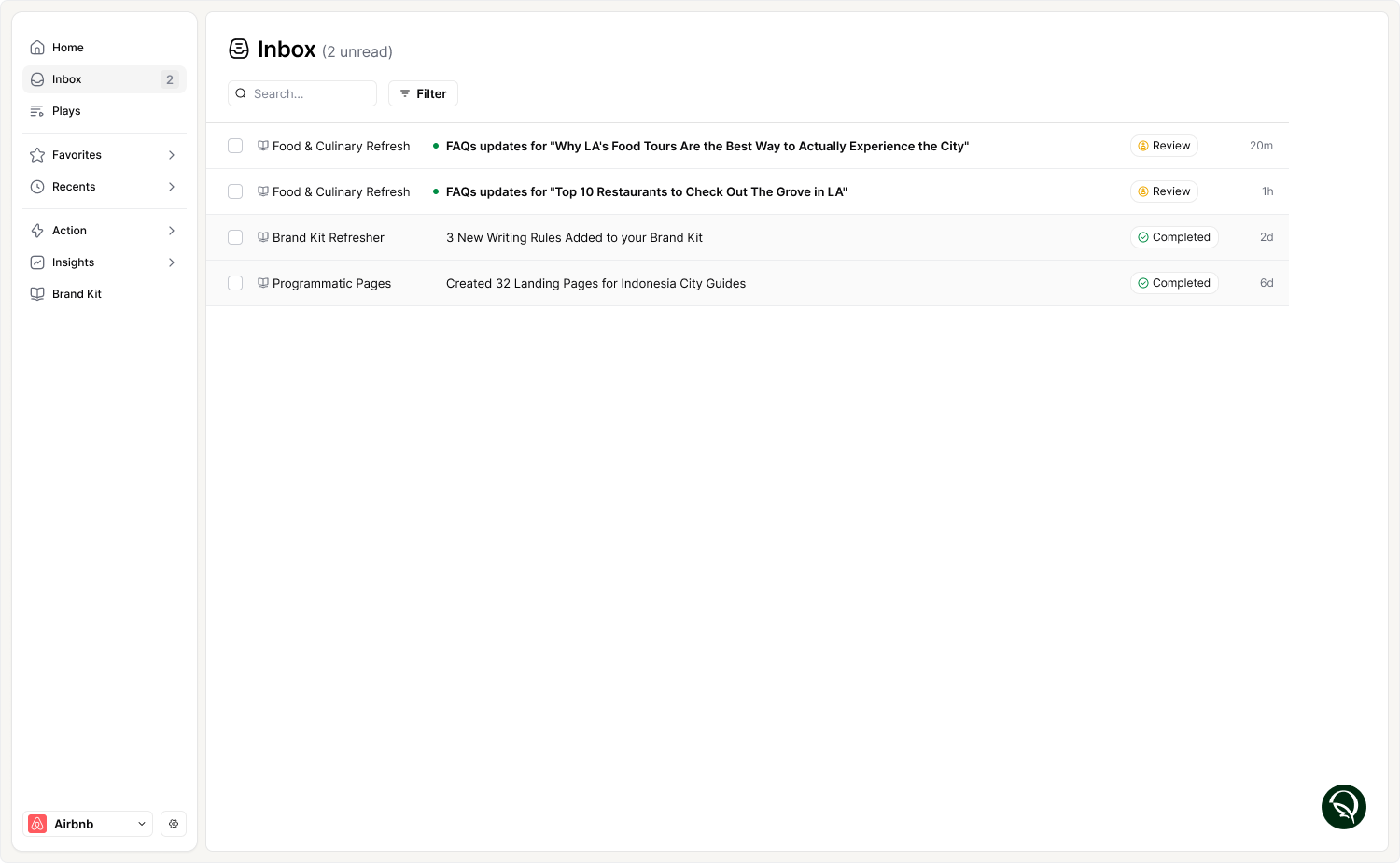Inbox with pending reviews