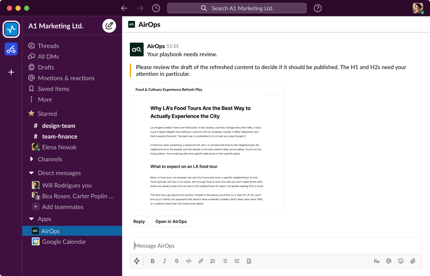 Slack notification: your playbook needs review